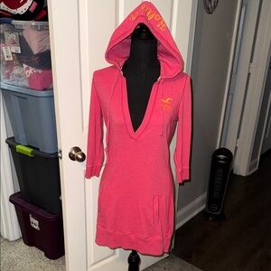 🖤HOLLISTER VINTAGE PINK HOODED TUNIC/DRESS SIZE L🖤